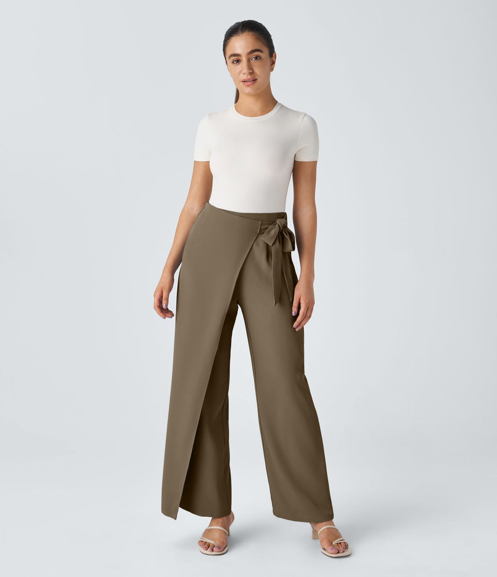Pantalon Tailleur Large Fluide Taille Haute Fermeture Éclair Invisible