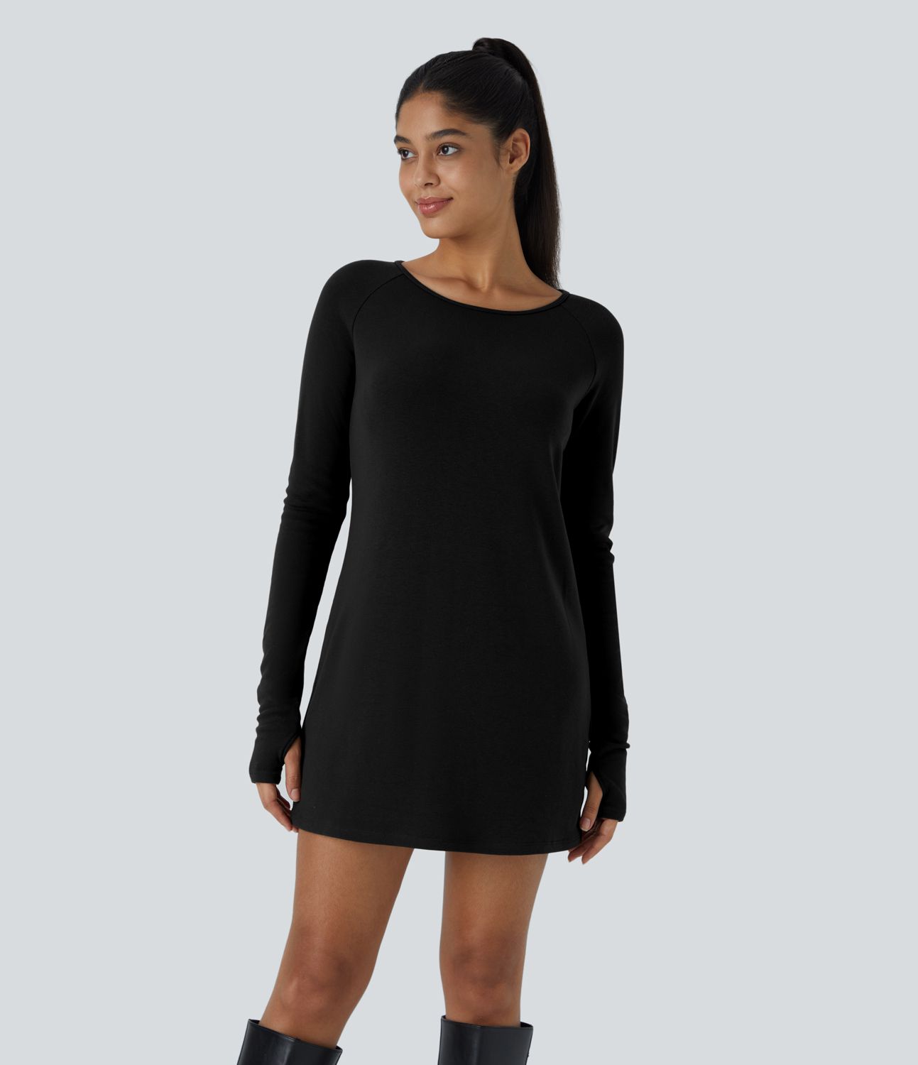 Robe décontractée thermique courte à manches raglan longues avec passe-pouces