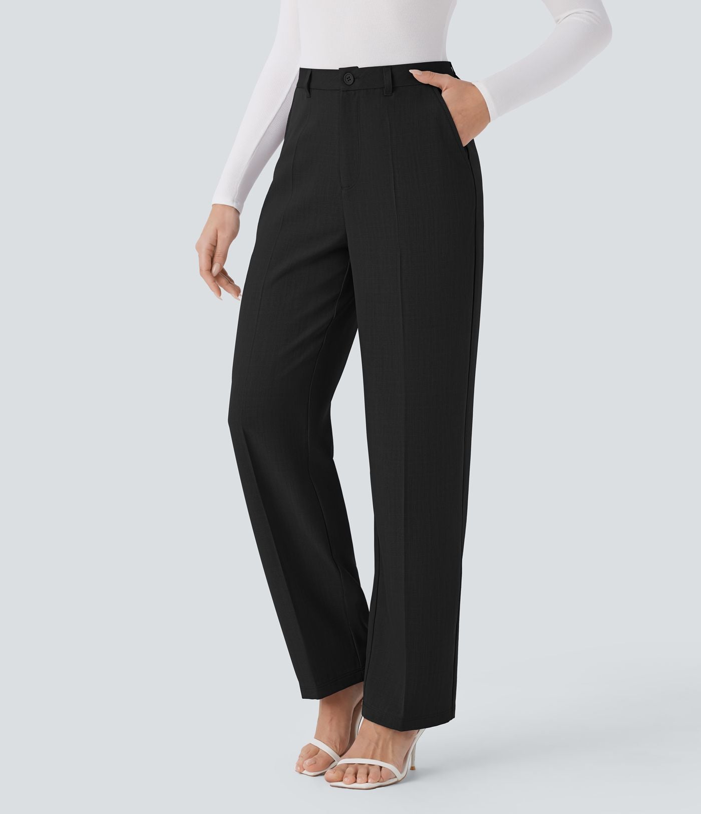 Pantalon tailleur droit à taille haute avec poches latérales