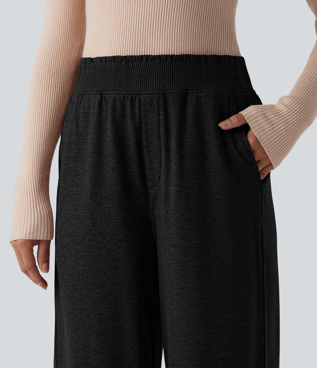 Jogging décontracté thermique large taille haute chiné séchage rapide avec finitions ondulées et poches - UPF40+