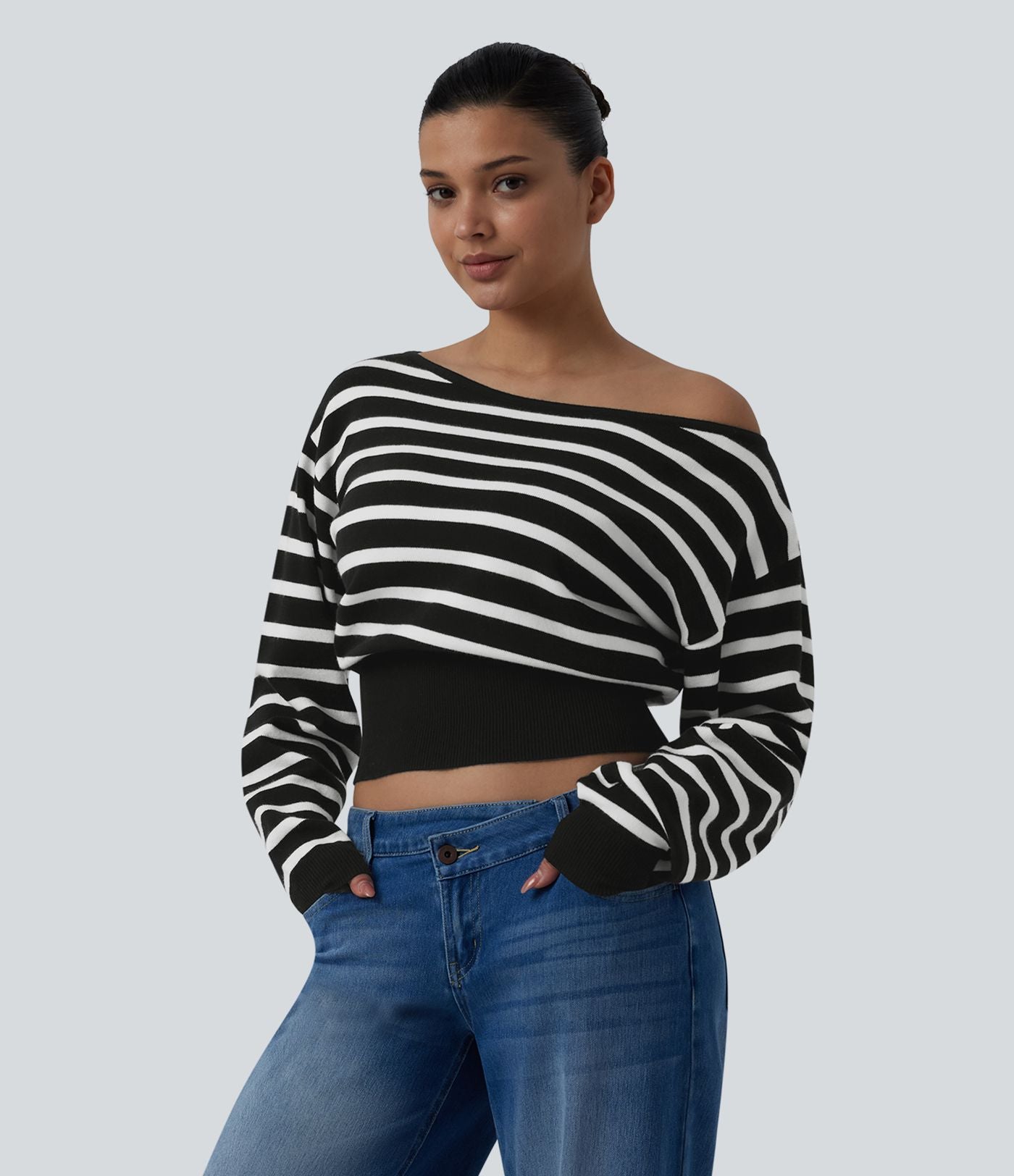 Pull casual asymétrique manches longues rayures