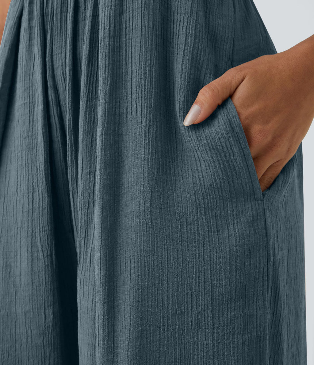 Combinaison Dos Nu Fines Bretelles Lacets Poche Latérale Plissée Grande Taille