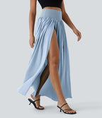 Breezeful™ Jupe Taille Haute Casual Maxi Séchage Rapide Fluide Fente Plissée 2 en 1