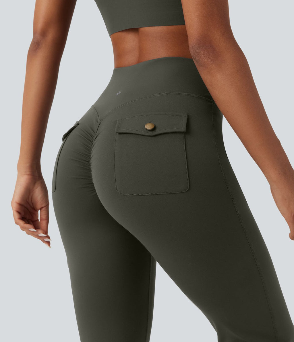 Pantalon évasé d'entraînement gainant froncé taille haute DayStretch avec poches