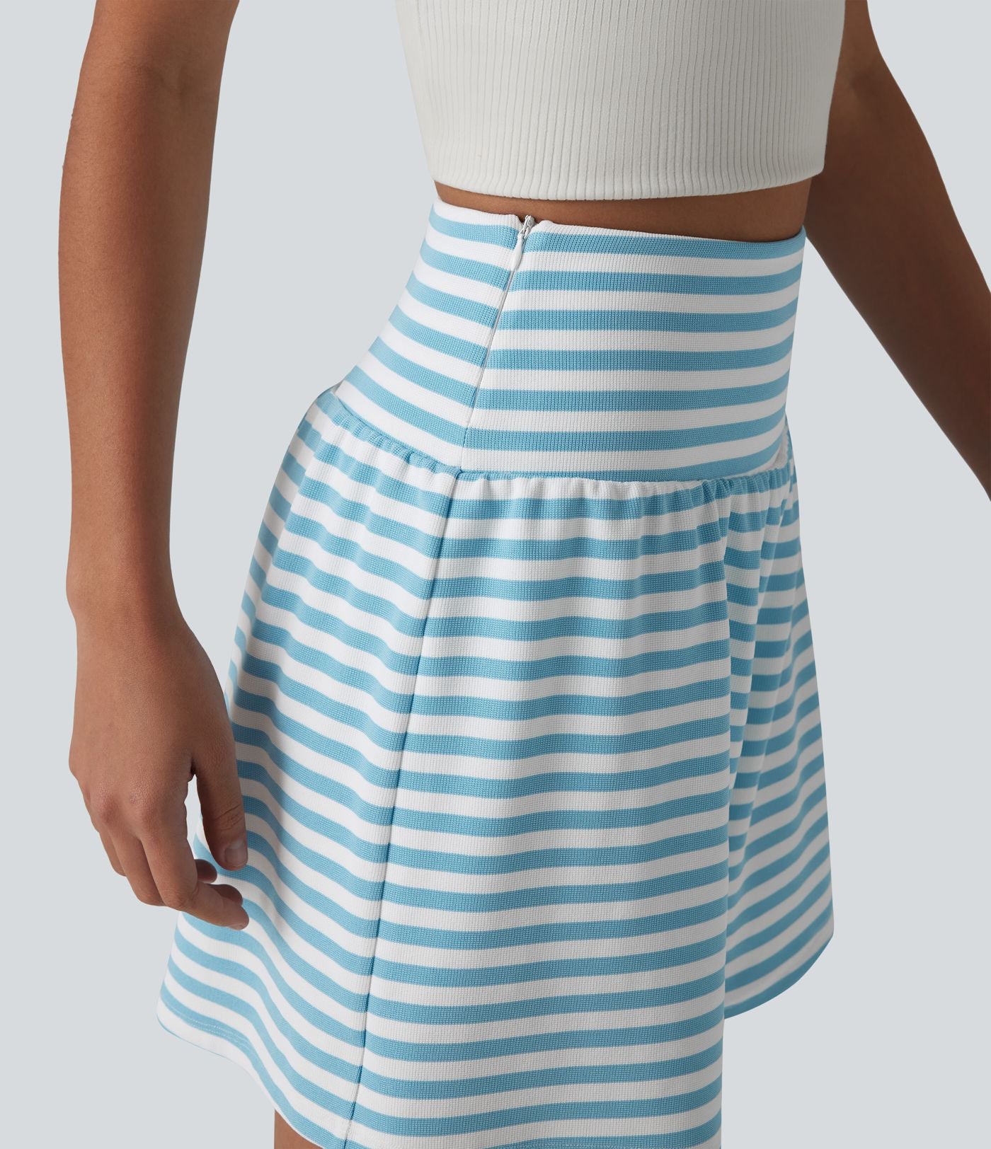 Short casual 2-en-1 à rayures en tissu gaufré taille haute 12,5 cm avec poches