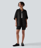 Chemise décontractée effet lin à manches mi-longues avec poche