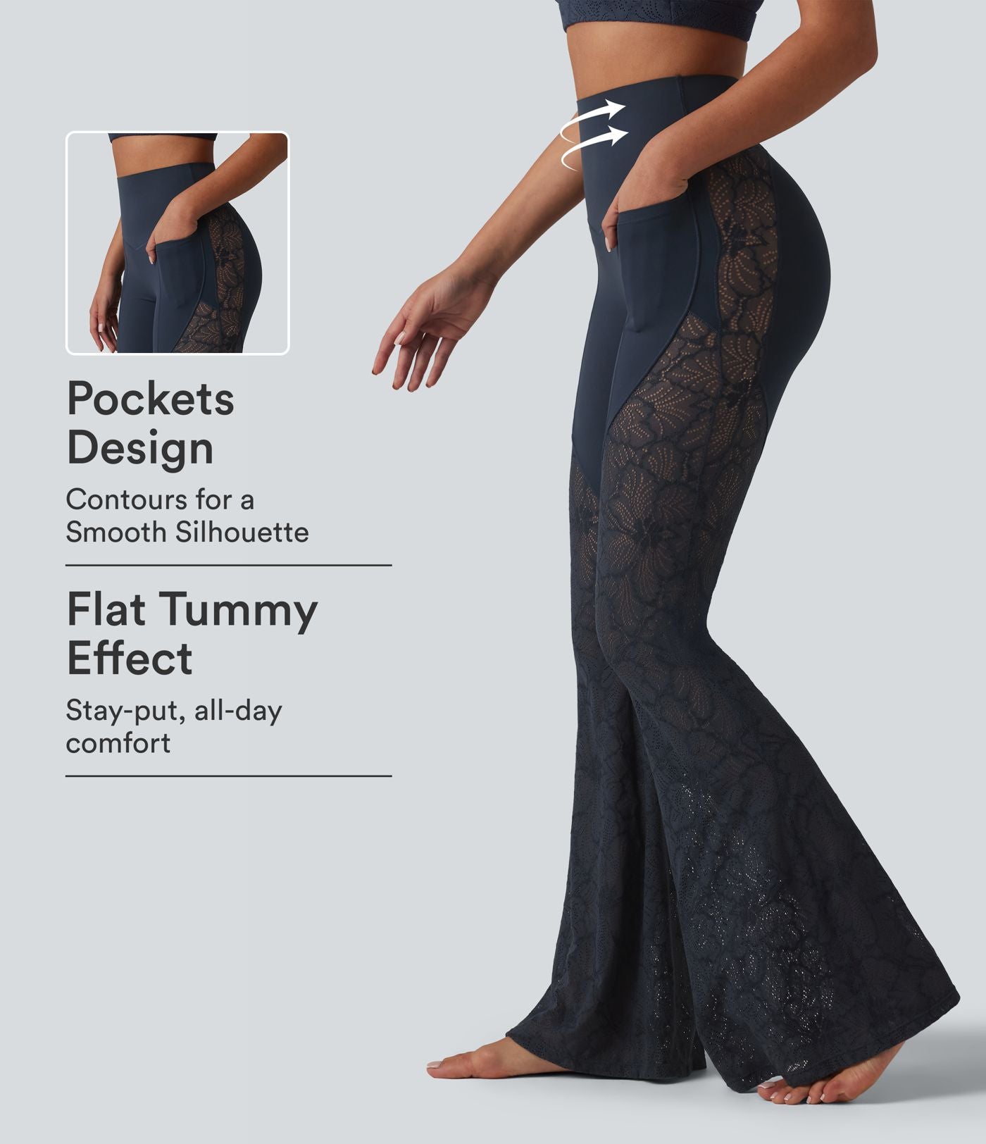 Legging de yoga évasé Halara UltraSculpt™ taille haute gainant avec dentelle contrastante à poches