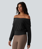Haut de sport yoga épaules dénudées manches longues oversize effet frais InstantCool séchage rapide