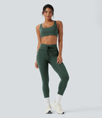 Legging de yoga rayé taille haute avec cordon de serrage et poches