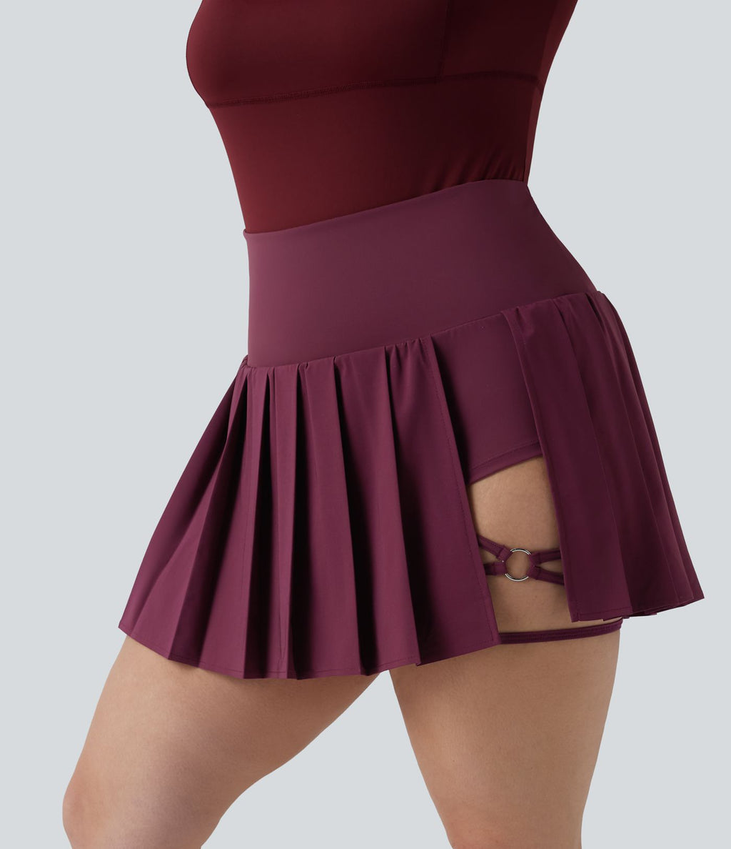 Breezeful™ Jupe-short yoga mini 2-en-1 grande taille à plis et ourlet asymétrique, taille haute, séchage rapide avec poches