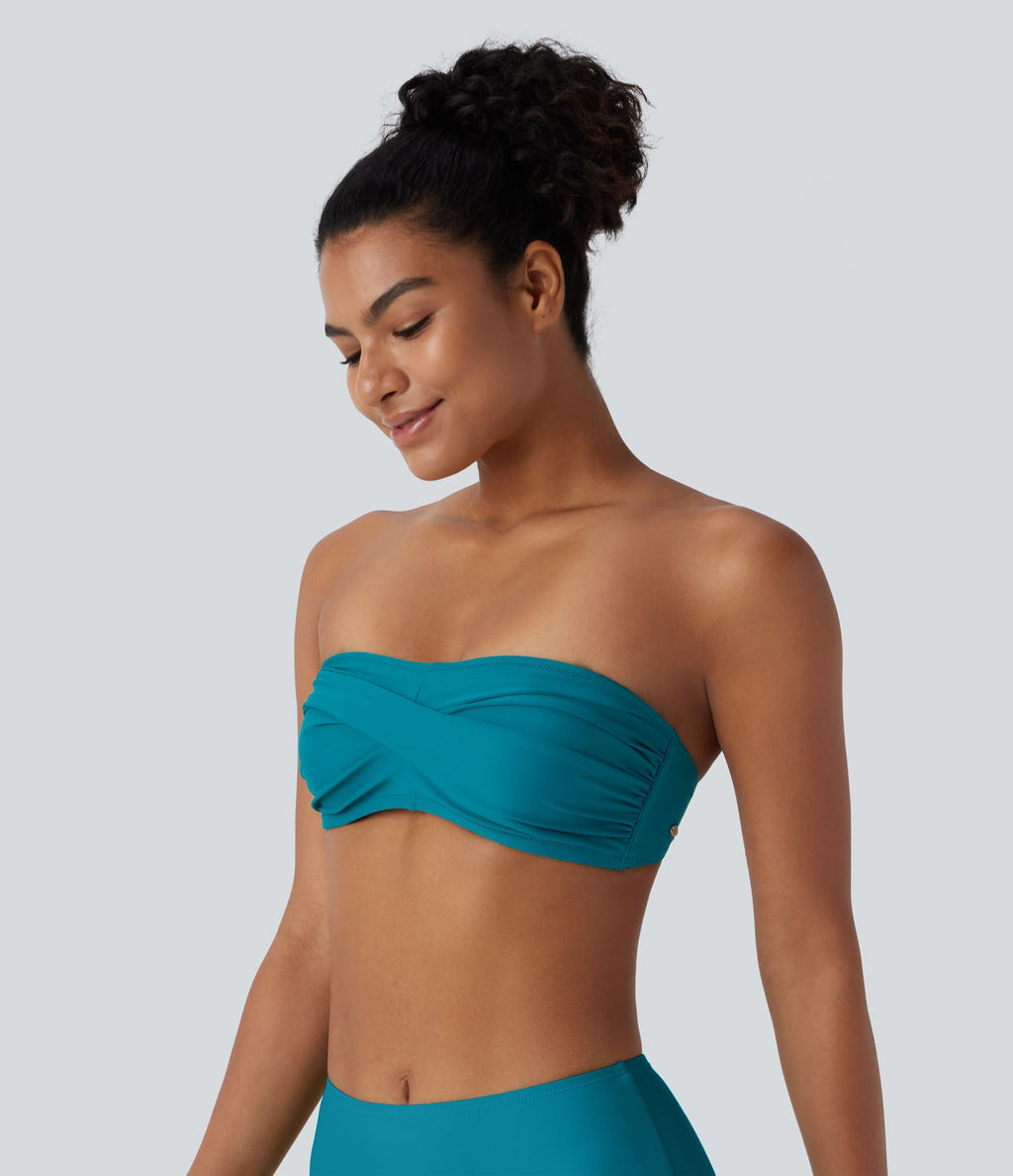 Haut de maillot de bain bikini dos nu à bretelles amovibles et ajustables avec col licou