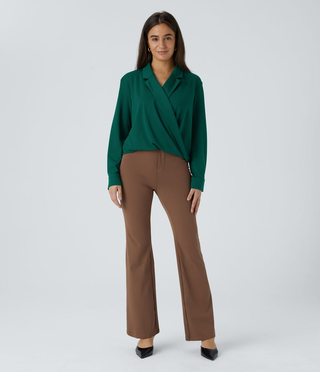 Chemise de travail à col cranté, coupe croisée et manches longues
