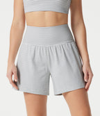 Short de yoga rayé 2-en-1 taille très haute 12,5 cm avec poches
