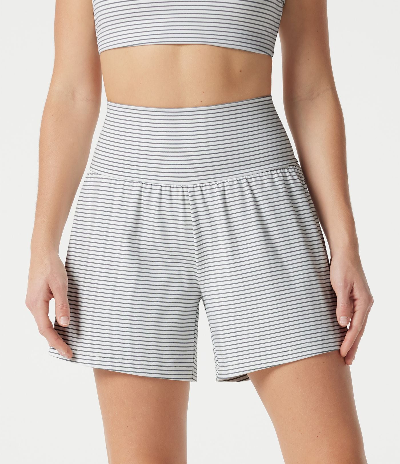 Short de yoga rayé 2-en-1 taille très haute 12,5 cm avec poches