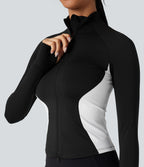 Veste yoga SoftlyZero™ Airy col montant manches longues passe-pouces color block effet frais InstantCool, protection solaire UPF50+