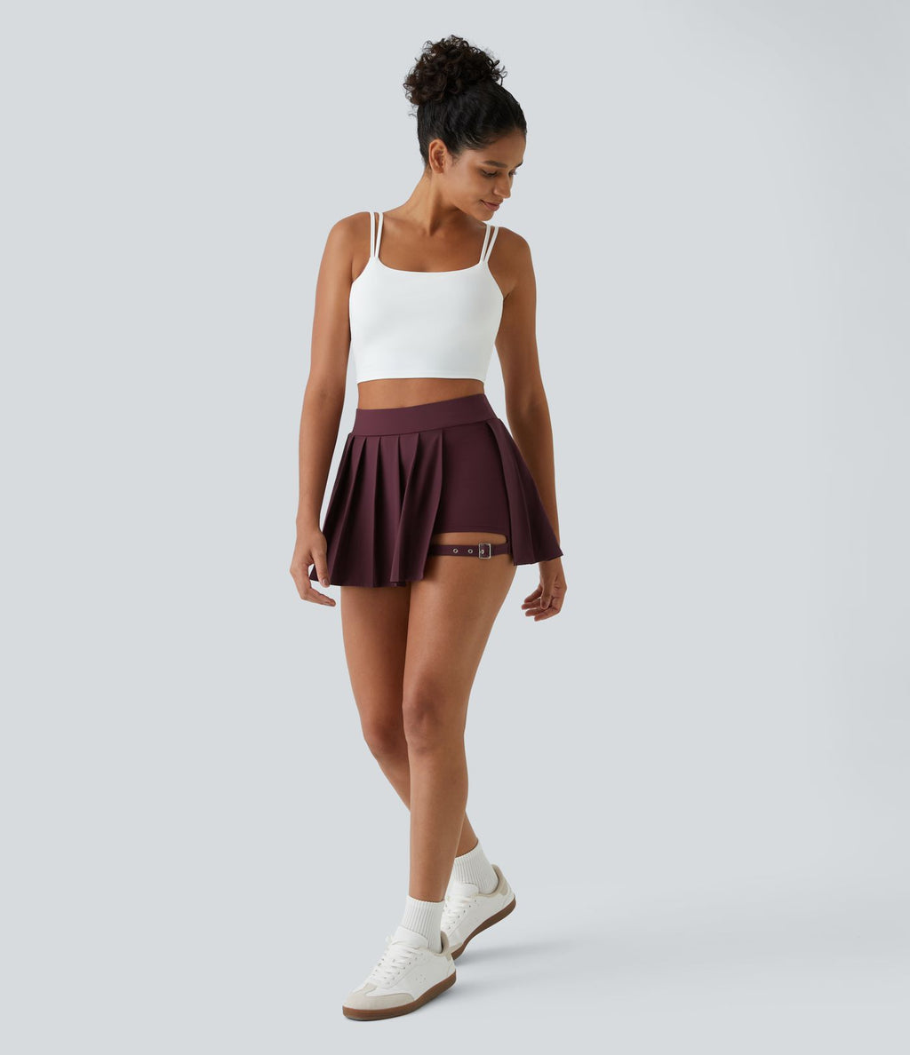 Breezeful™ Mini Jupe Soirée Plissée 2 en 1 Taille Haute Poche Latérale Boucle Réglable Séchage Rapide