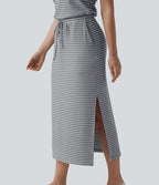 Robe décontractée midi rayée avec brassière intégrée cordon de serrage et poches