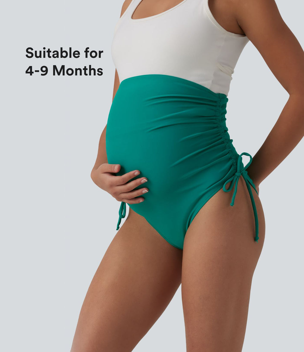 Bas de bikini de grossesse taille très haute avec cordon de serrage et fronces