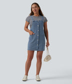 Halara Flex™ Robe courte en denim encolure carrée avec poches