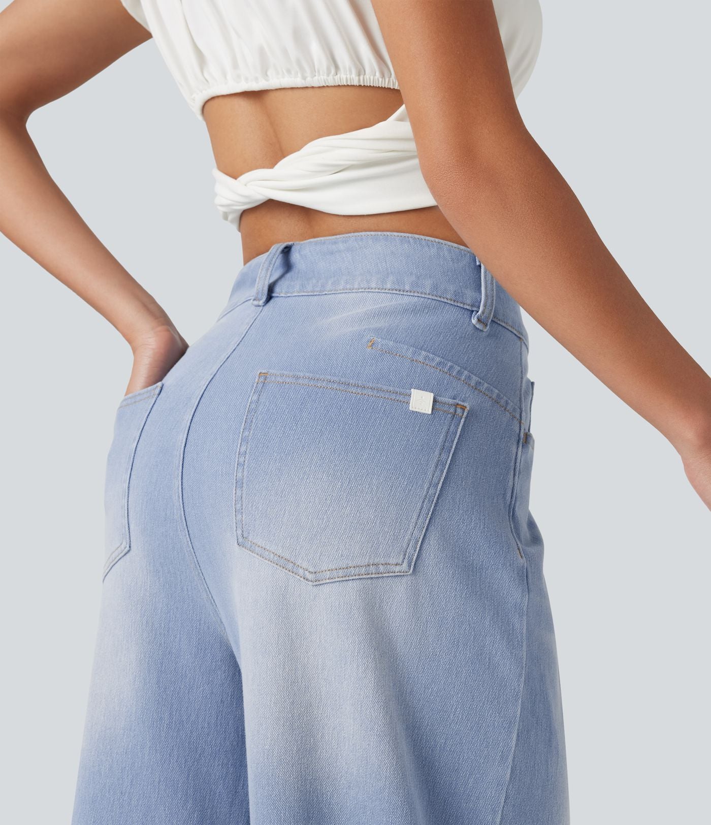Jean Barrel 7/8 décontracté taille mi-haute avec poches Halara Flex™