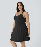 Robe Danse Barre Ballet Grande Taille 2 en 1 Col en U Dos Nu avec Découpe Torsadée et Poches Latérales - Plus Longue