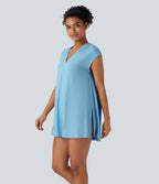 Cache-maillot décontracté à col V avec fente, à effet frais InstantCool, protection solaire UPF50+