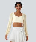 Top yoga sport crop SoftlyZero™ Plush manches longues maille contrastante dos nu