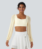 Top yoga sport crop SoftlyZero™ Plush manches longues maille contrastante dos nu