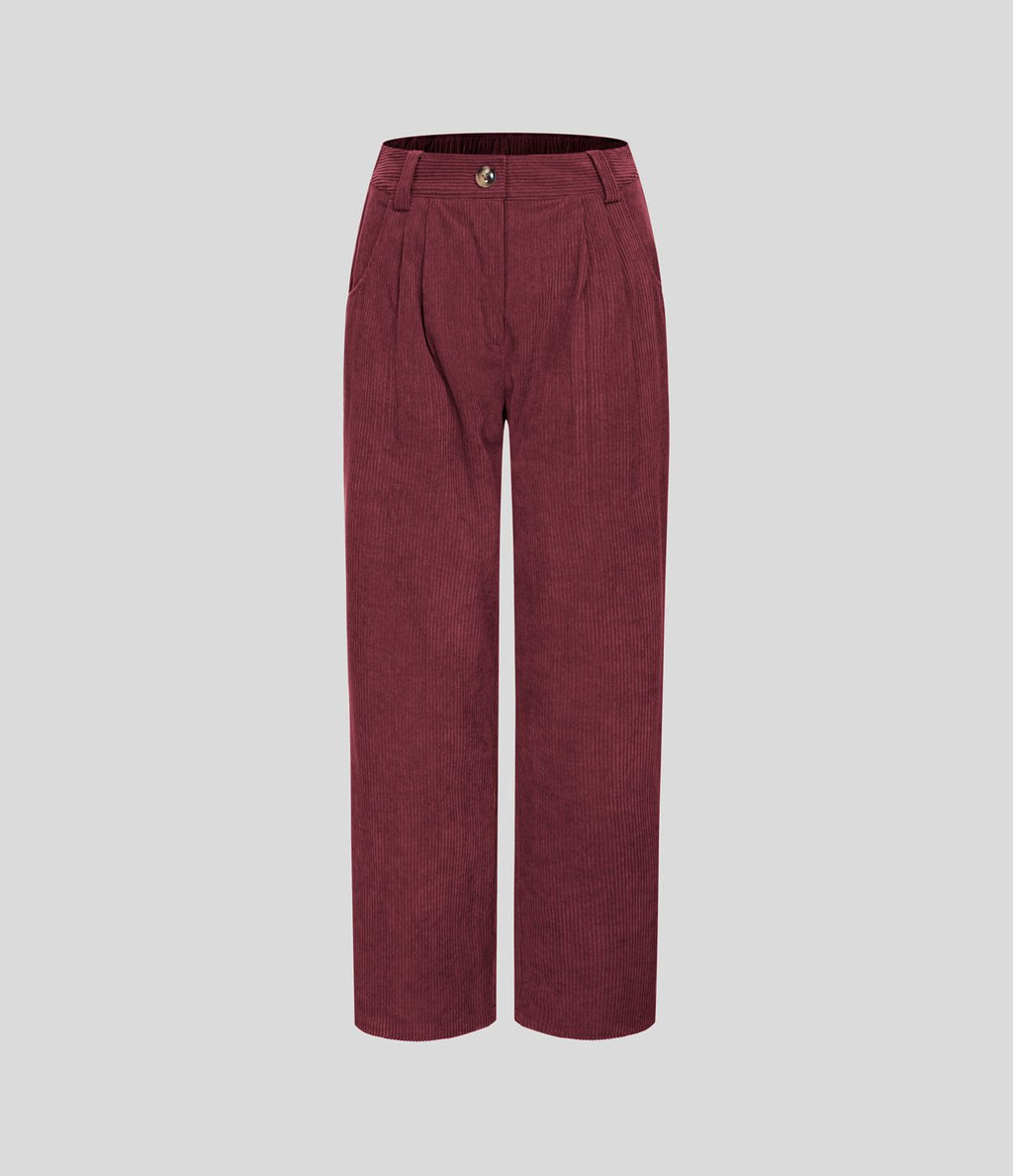 Pantalon en velours côtelé décontracté taille moyenne avec poches latérales