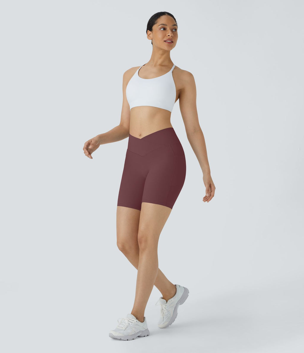 Softlyzero™ Short 17,5cm Yoga Taille Haute Crossover avec Poches Latérales