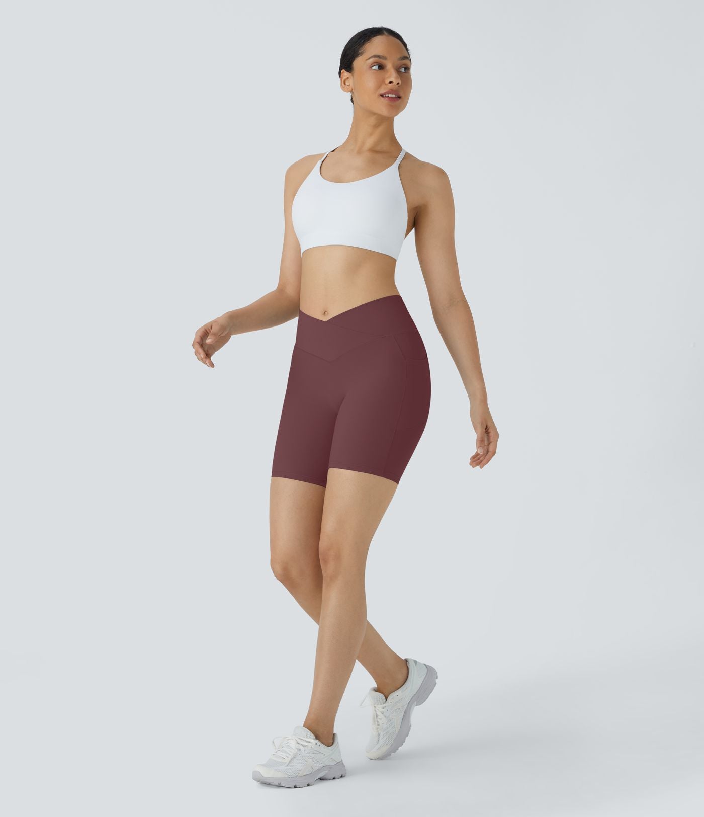 Softlyzero™ Short 17,5cm Yoga Taille Haute Crossover avec Poches Latérales