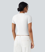 T-shirt décontracté maille côtelée manches courtes