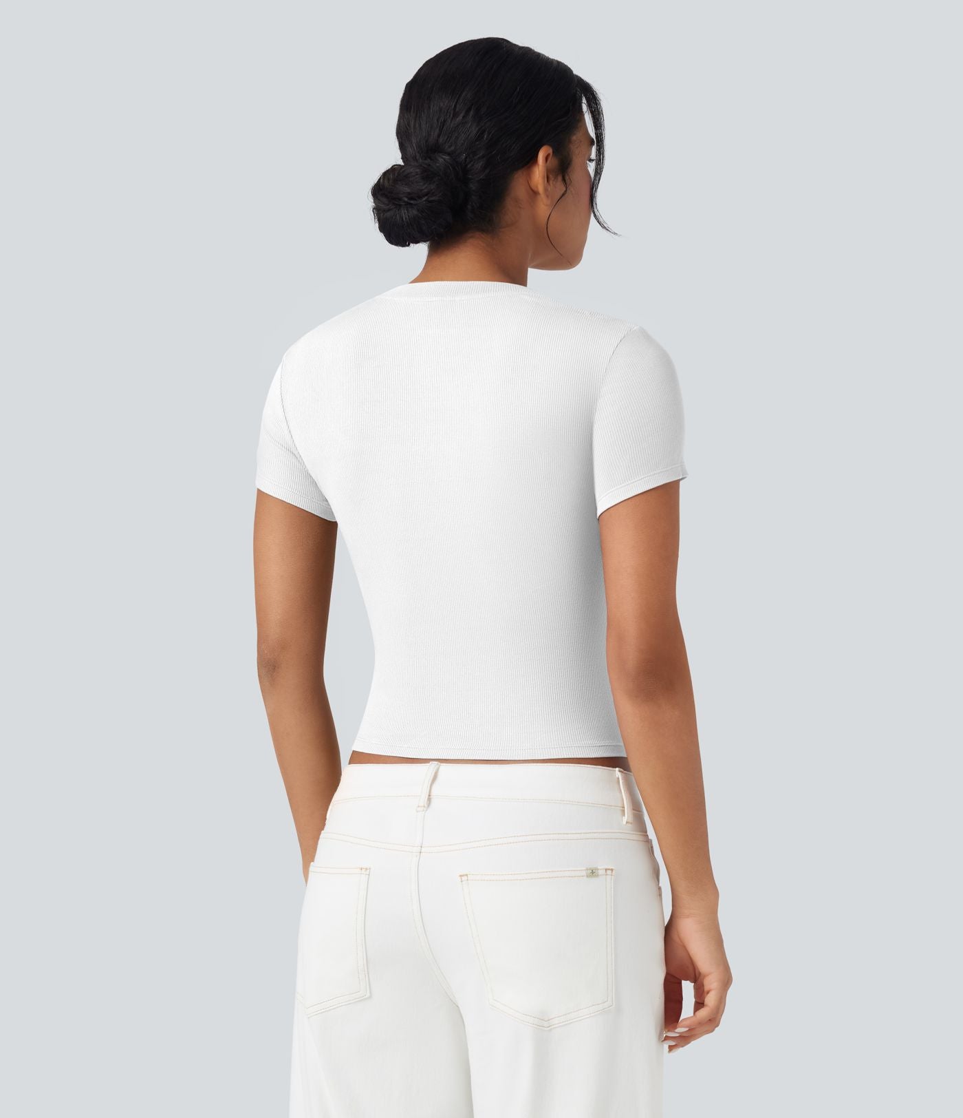 T-shirt décontracté maille côtelée manches courtes