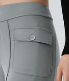Pantalon cargo décontracté évasé taille haute avec poches à rabat latérales