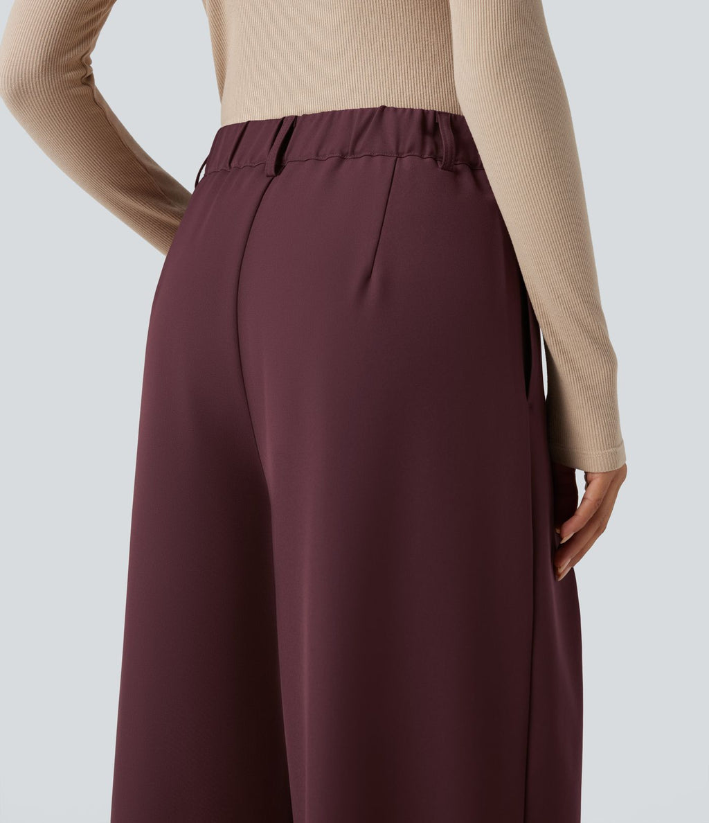 Pantalon tailleur large, taille haute, à poches