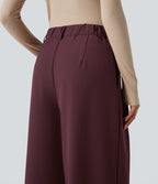 Pantalon tailleur large, taille haute, à poches