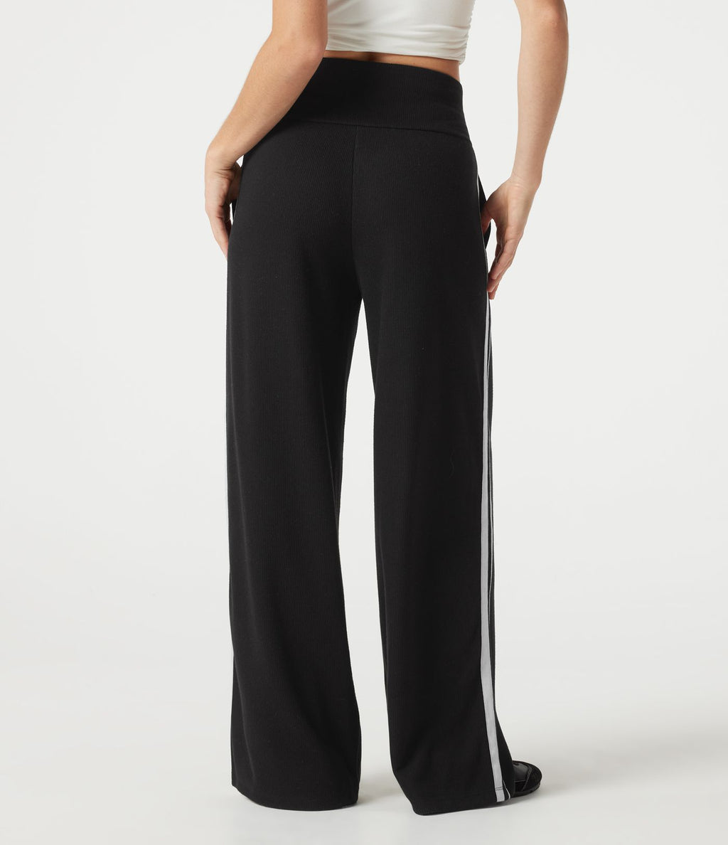 Pantalon baggy côtelé taille haute gainant avec cordon ajustable, bandes latérales et poches