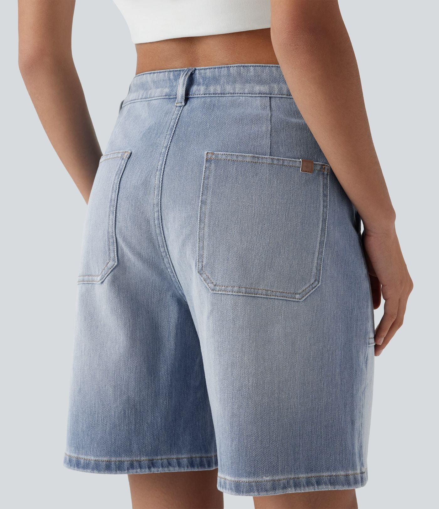 Short en jean Halara Flex™ mi-taille ample délavé décontracté avec poches