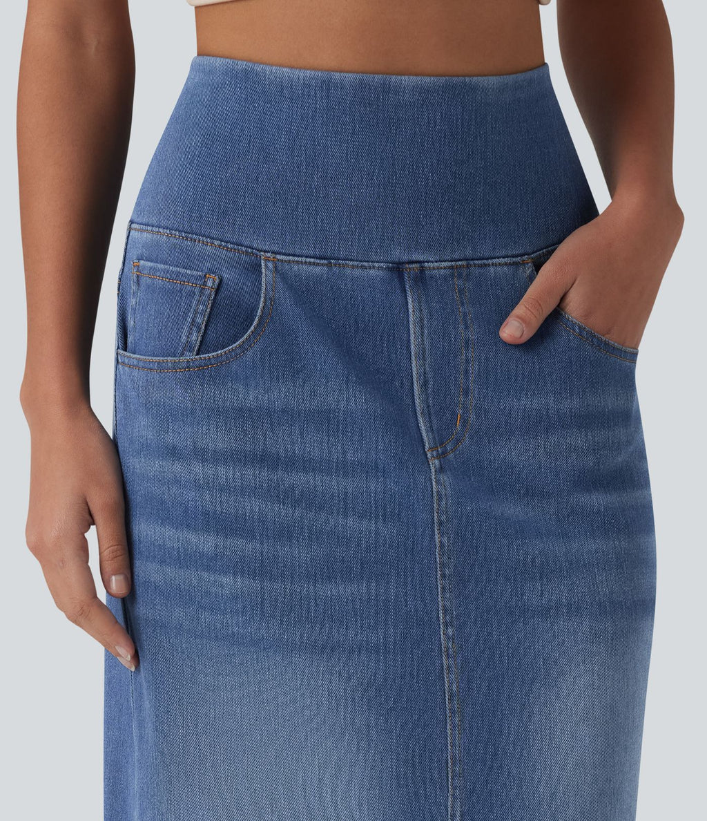 Halara Flex™ Jupe midi en denim taille haute ventre plat avec poches