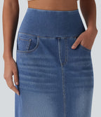 Halara Flex™ Jupe midi en denim taille haute ventre plat avec poches