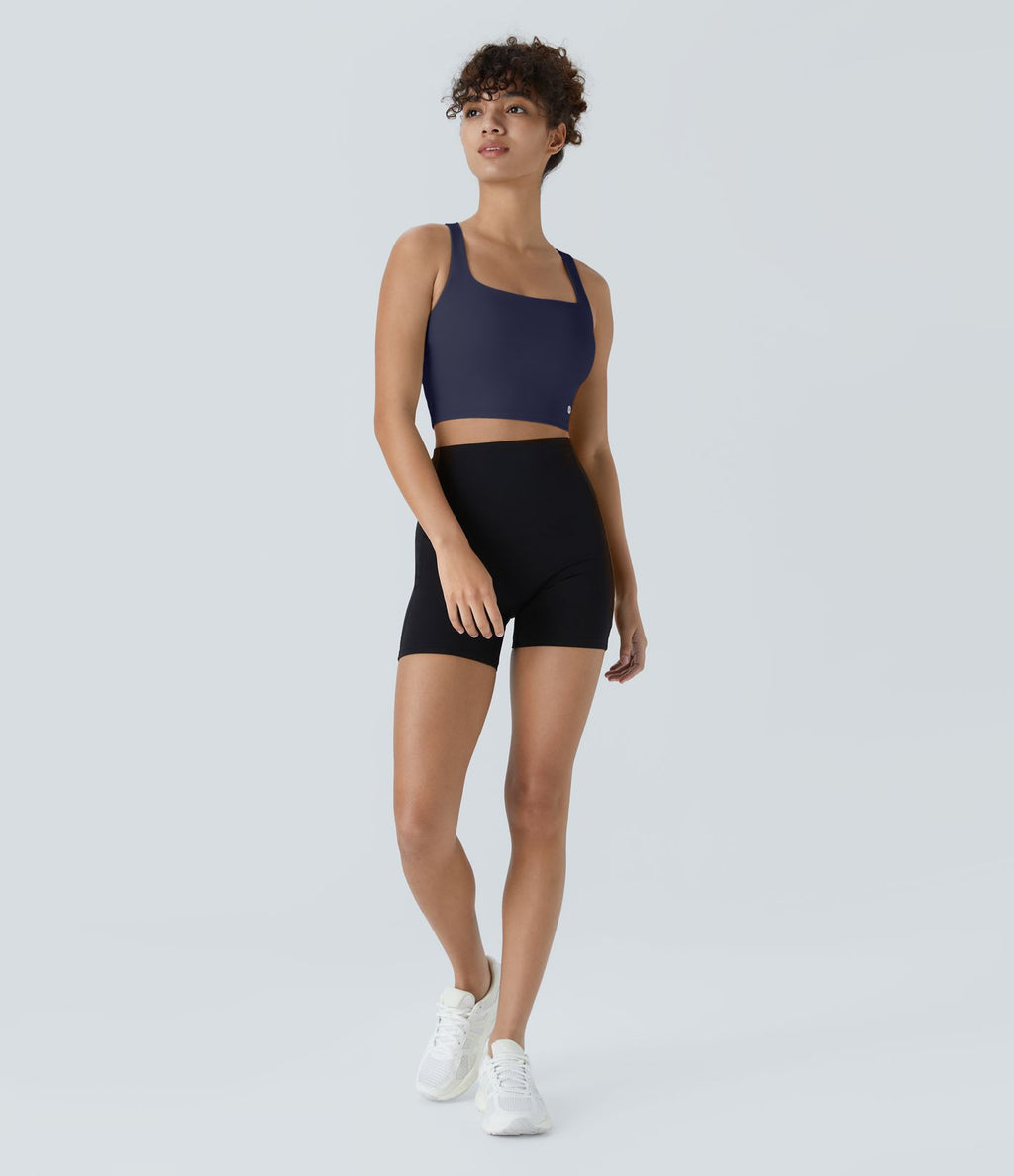 Débardeur yoga court SoftlyZero™ Airy col carré dos nu bretelles croisées effet frais InstantCool, bonnets A-C, protection solaire UPF50+