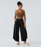 Pantalon décontracté harem uni côtelé, taille haute, avec poches