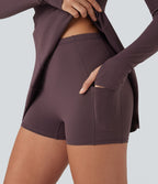 Robe de tennis active courte SoftlyZero™ Plush 2-pièces demi-zip manches longues avec trous pouces et poches