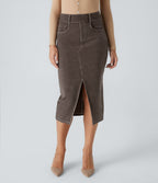 Halara Flex™ Jupe Mi-longue Casual En Denim Extensible Coloré A Poches Multiples Taille Haute