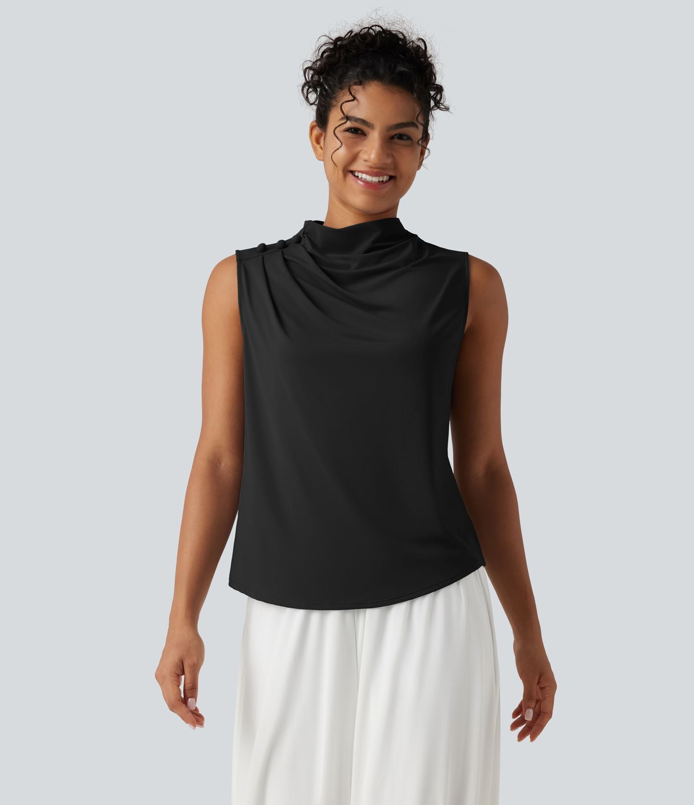 Haut tailleur sans manches à col cheminée et dos à découpe goutte d'eau à effet frais InstantCool, protection solaire UPF50+