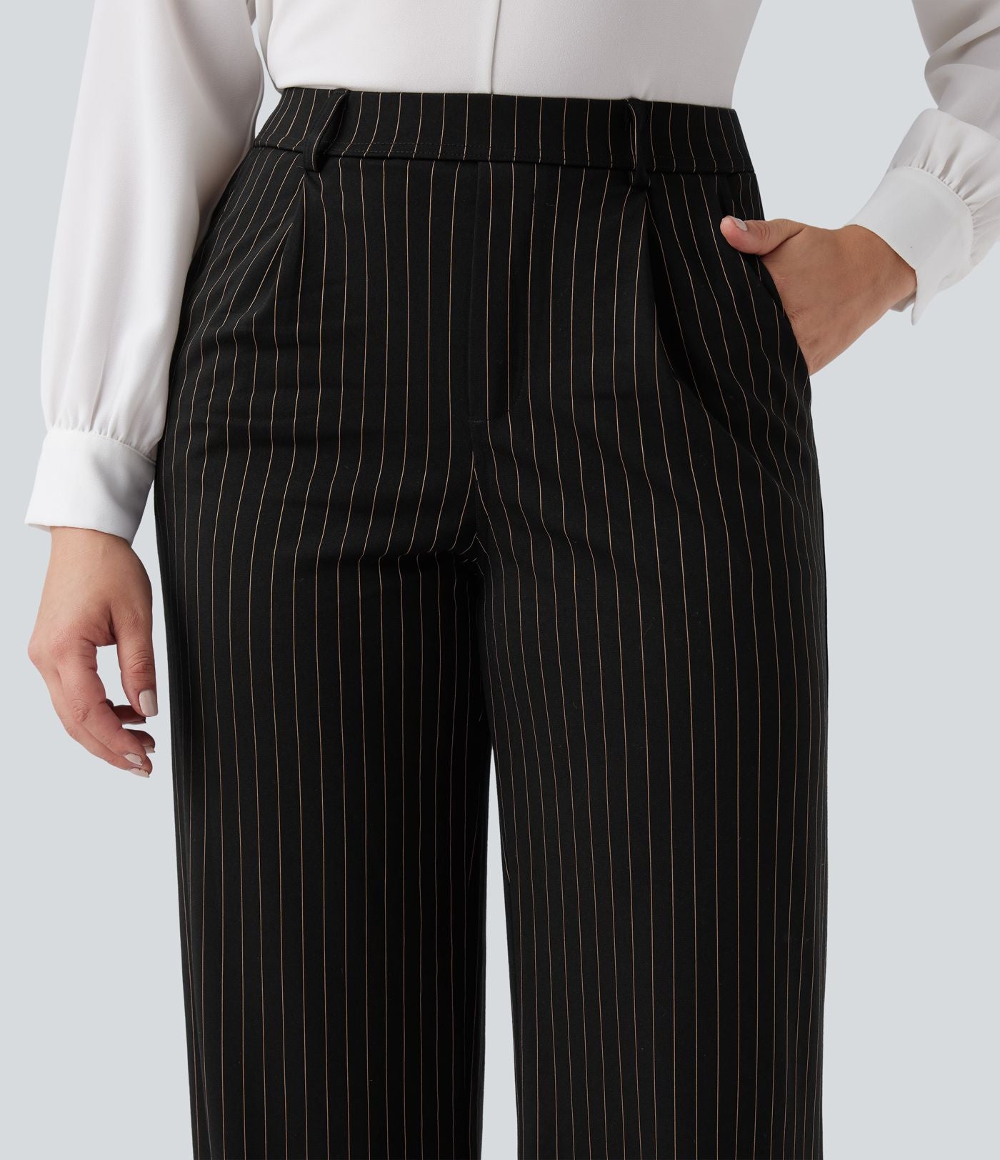 Pantalon Halara Flex™ tailleur droit taille haute rayé effet frais InstantCool avec poches