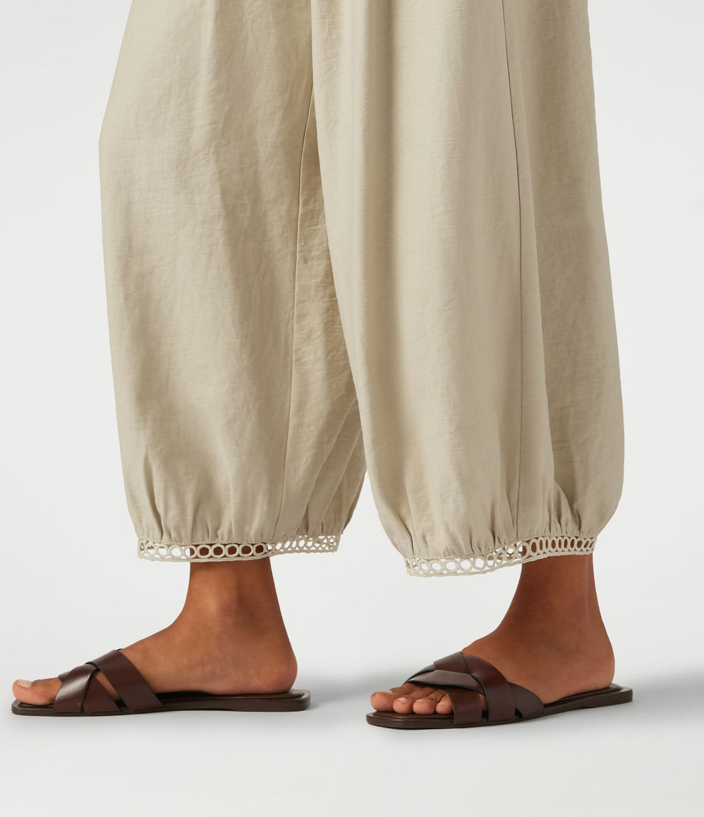 Pantalon casual barrel longueur 7/8 taille mi-haute à bordure ajourée avec poches