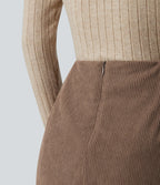 Jupe-short décontractée taille haute en velours côtelé avec zip arrière et fentes - Longueur plus longue