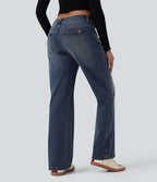 Jean décontracté Halara Flex™ asymétrique jambe droite taille basse avec poches