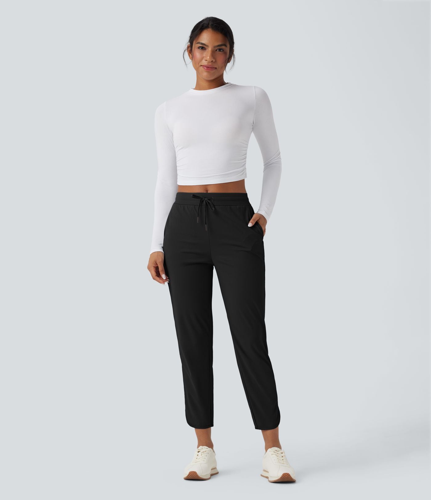Pantalon de golf fuselé, taille mi-haute, cordon, ourlet courbé, séchage rapide, avec poches—UPF40+